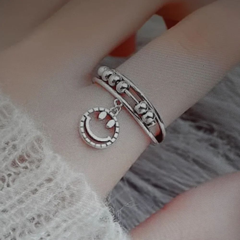 New 925 Anxiety‎ Relief Spinner Fidget Smile Adjustable Ring Sterling Sil…